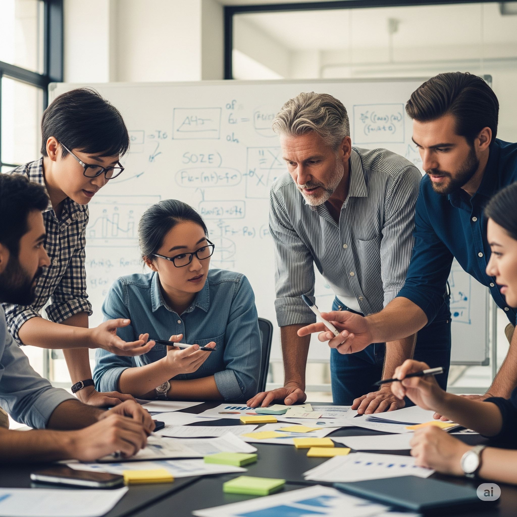 Team collaborating on business strategy and problem-solving